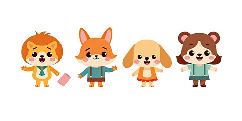 Cute Animal Friends Cartoon Illustration - Kawaii