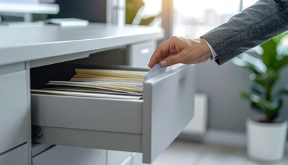 Businessman Accessing Files in Office Drawer