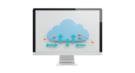 Isolated Cloud Computing Network on Computer Screen Displaying Data Transfer