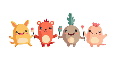 Naklejka premium Cute Cartoon Animals with Maracas - Kawaii
