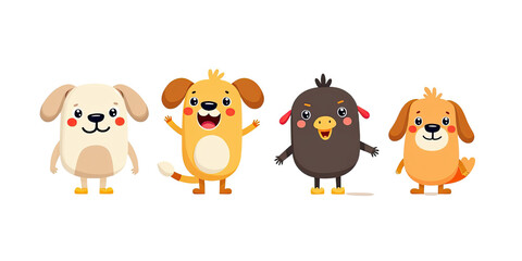 Cute Cartoon Dogs & Chick Friends Illustration - - Cute characters