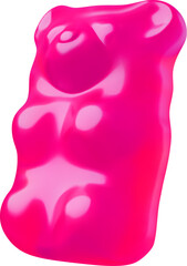 3d gummy bear, raspberry color, vitamin children's treat vector illustration.