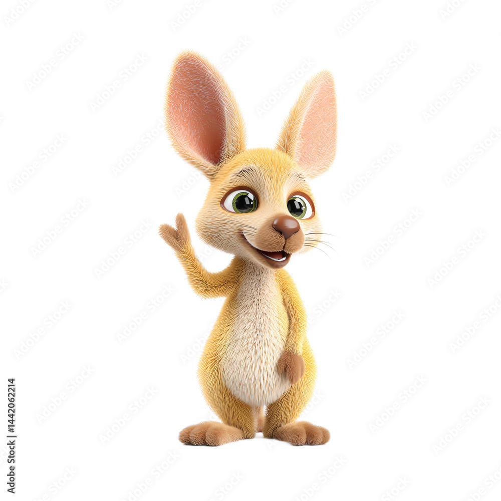 Poster smiling fennec waving hello on black background