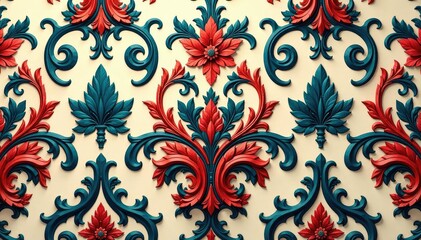 Large scale damask, swirling acanthus leaves and scrolls, wallpaper pattern, graphics, scroll