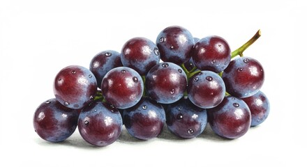 Fototapeta premium Fresh bunch of vibrant dark grapes with water droplets in detailed close up presents healthy fruit