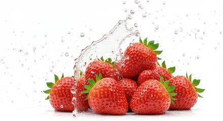 Fresh strawberries with water splash a refreshing and healthy fruit full of vitamins and antioxidants for healthy eating and summer vibes
