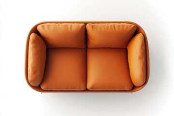 Modern burnt orange sofa stylish two seater couch minimalist design top view clean white background