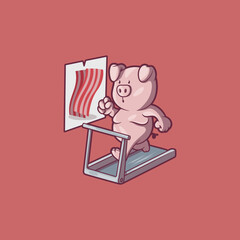 A Pig Character running on a treadmill vector illustration. Sports, mascot design concept.