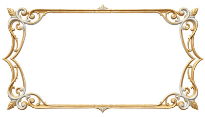 Elegant frame design features intricate detailing with combination of gold and white colors, perfect for showcasing artwork or photographs. ornate style adds touch of sophistication and charm