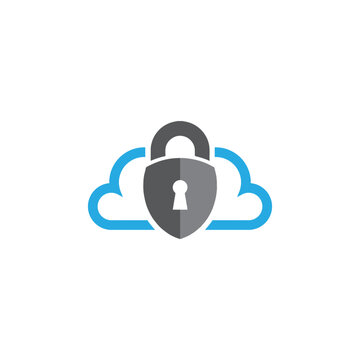 Vector illustration of a cloud security icon featuring a padlock and cloud outline. Symbol of data protection, cloud computing safety, cybersecurity, and secure data storage.