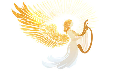 A celestial angel playing a golden harp.