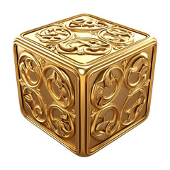 Ornate gold cube box with detailed carvings a luxurious treasure chest