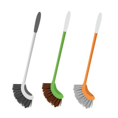 Long handle brush vector illustration in cartoon style. Scrub brush with handle clipart. Toilet cleaning tool, cleaning supplies flat vector isolated on white background.