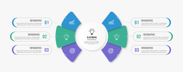 Vector infographic label design with circle infographics template design and 4-5-6 options or steps. Can be used for process diagram, presentations, workflow layout, banner, flow chart, info graph.