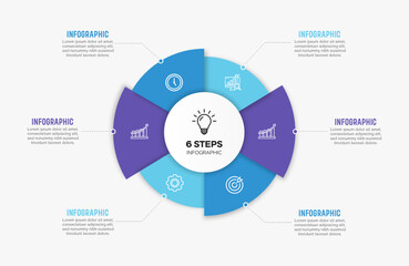 Vector infographic label design with circle infographics template design and 4-5-6 options or steps. Can be used for process diagram, presentations, workflow layout, banner, flow chart, info graph.