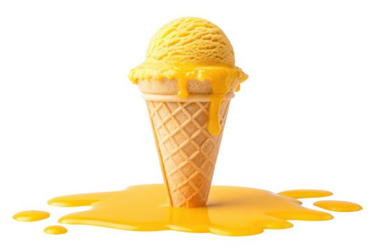 A melting ice cream scoop sliding off a cone, perfect for summer-themed visuals.