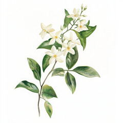 Obraz premium Illustration of blooming jasmine and leaves feels fresh and serene