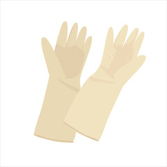 Obraz premium Rubber gloves vector illustration in cartoon style. Accessory to protect hand when doing housework. House cleaning tool, cleaning supplies flat vector isolated on white background.