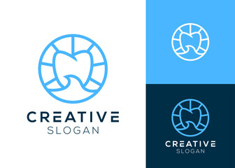 Abstract waves and teeth inside circle logo design for dentist and coastal