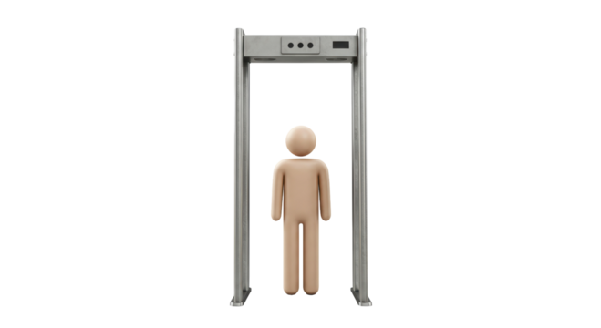 Isolated Metal Detector and Man Figure Signifying Security