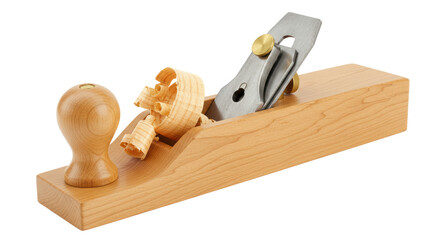 Isolated Wood Planer Tool with Wood Shavings for Woodworking Project