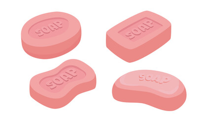 Soap bar vector illustration in flat design. Soap clipart set in cartoon style. Cleaning tool clipart in cartoon style. Cleaning supplies flat vector isolated on white background. Hygiene concept