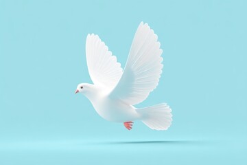 Fototapeta premium White Dove Soaring Gracefully Through Tranquil Gradient Sky in Mid-Flight