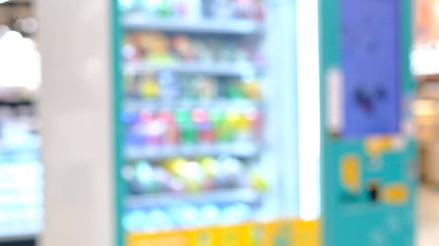 A blurry image of a vending machine with a blue and white color scheme