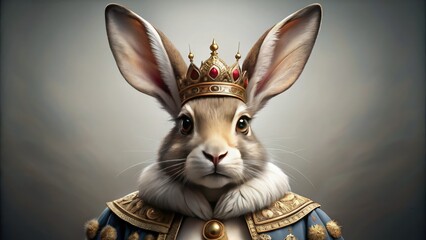 Majestic Rabbit King: Night Portrait - AI Generated Royal Bunny Art