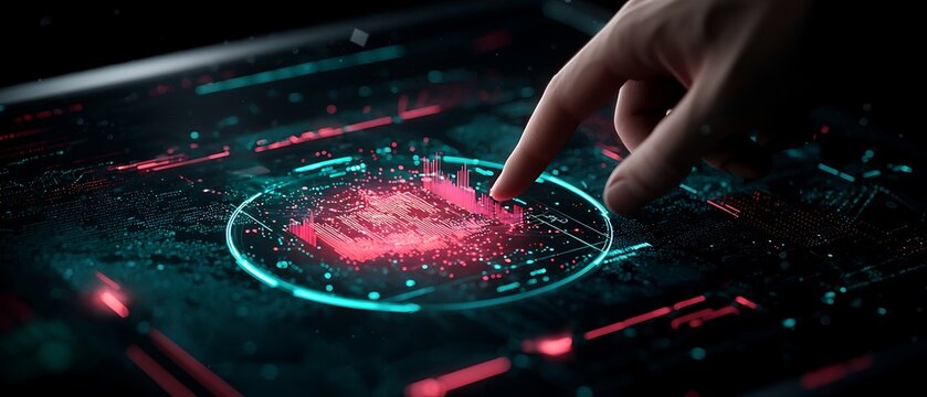 Futuristic interface with glowing data