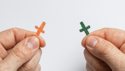 Hands holding colored plus signs