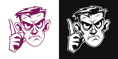 Angry dad cartoon logo. Pointing finger character with attitude. Urban streetart vector design element.