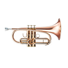 Obraz premium A copper-colored cornet trumpet, a brass instrument for producing musical notes.