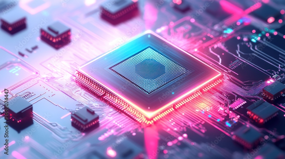 Poster high-tech circuit board with processor