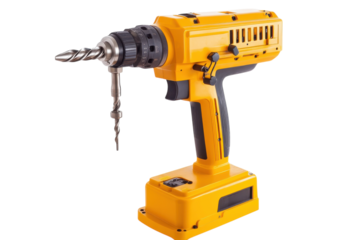 Powerful cordless drill bright yellow design ready for DIY projects Sharp drill bit attached