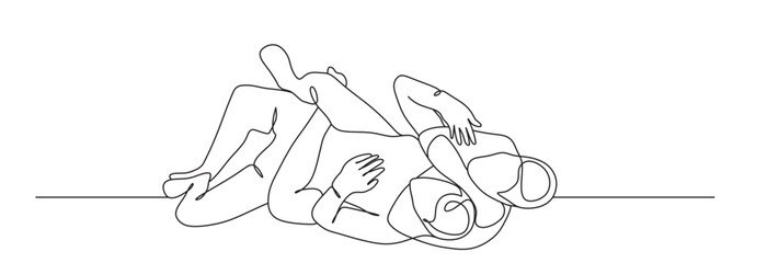 continuous single line drawing with deadly lock concept in mixed martial arts, rear naked choke. vector illustration