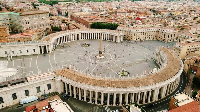 Vast square of Vatican City seen from above after the pope's solemn passing, 4K