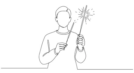 Person celebrating with sparkler on a plain background  