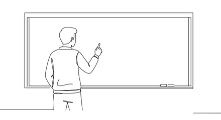 Teacher writing on blank whiteboard in minimalist style  
