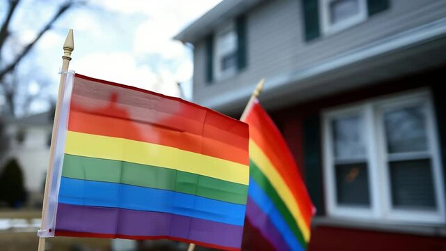 Rainbow flag wave. Colorful lesbian lgbt community symbol. Same sex love concept. Pride month fest. Bi gay csd sign. Queer culture city street parade. Bright lgbtq coming out day. Female girl festival