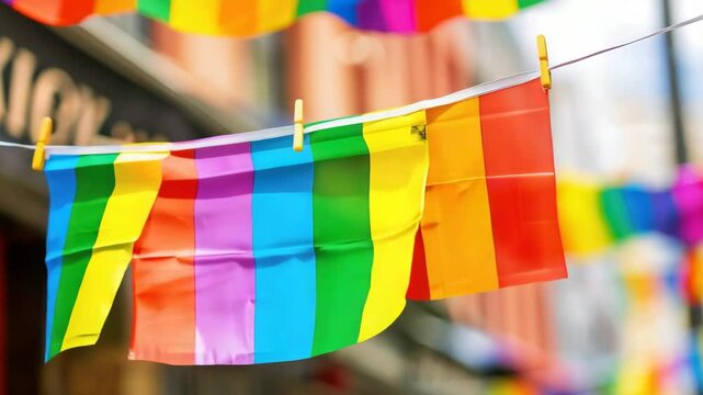 Rainbow flag wave. Colorful lesbian lgbt community symbol. Same sex love concept. Pride month fest. Bi gay csd sign. Queer culture city street parade. Bright lgbtq coming out day. Female girl festival
