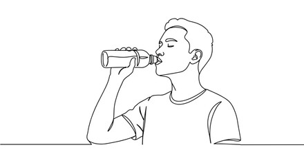 Man drinking water in minimalistic line art style  