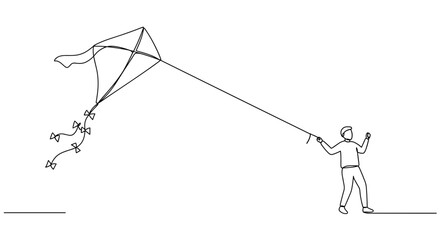 Person flying a kite in a minimalist style  
