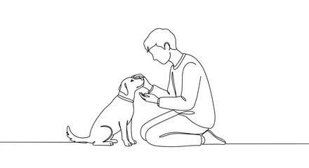 Person interacting affectionately with a dog in a minimalist style  