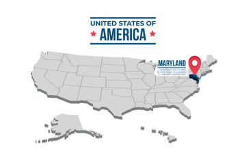 Maryland Highlighted On A 3D Map Of The United States Of America