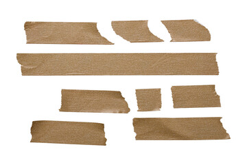 set of brown adhesive torn tape isolated transparent png background,Paper tape sticker with ripped...
