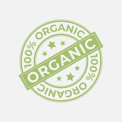 Organic Product Badge Logo. 100% Natural Food Circle Emblem Sticker Design