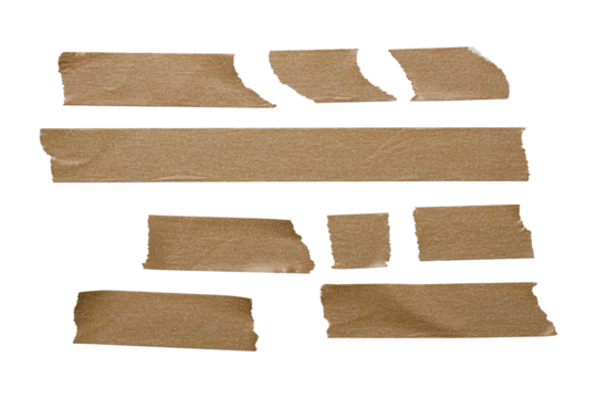 set of brown adhesive torn tape isolated transparent png background,Paper tape sticker with ripped edges,Design template or mockup.Torn masking tape,Design elements.	 - Powered by Adobe