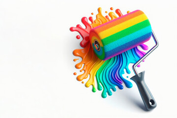 Paint roller with rainbow paint. Space for text.