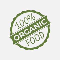 Organic Product Badge Logo. 100% Natural Food Circle Emblem Sticker Design